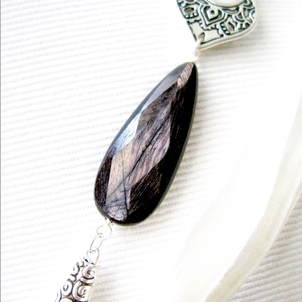 Silk + Stone ( Hypersthene) Tassel Necklace